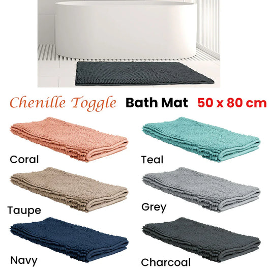 Chenille Toggle Bath Mat 50 x 80cm Charcoal - Mekamart Australia