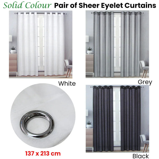 Pair of Solid Colour Sheer Eyelet Curtains 137 x 213 cm White - Mekamart Australia