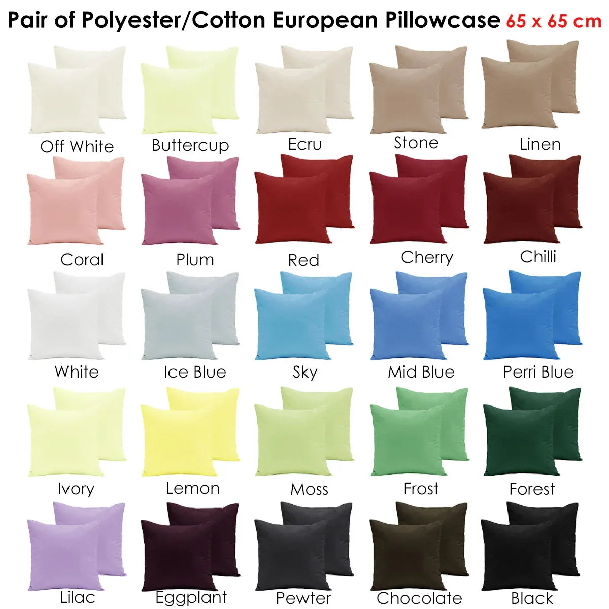 Pair of Polyester Cotton European Pillowcases Plum - Mekamart Australia