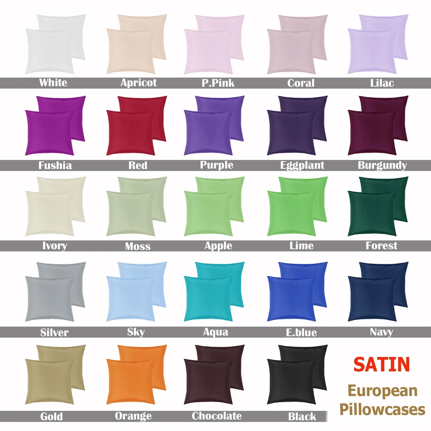PepperMIll Satin European Pillowcases ( Pair ) FUSHIA - Mekamart Australia