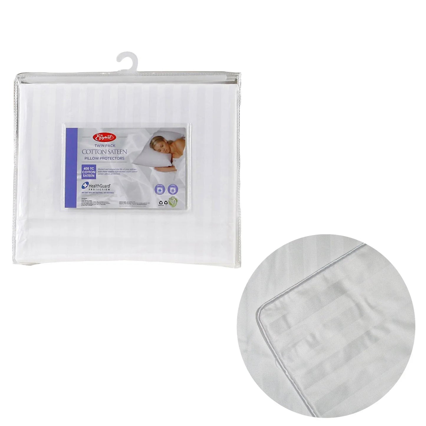Easyrest 400TC Cotton Sateen Twin Pack Standard Pillow Protectors - Mekamart Australia