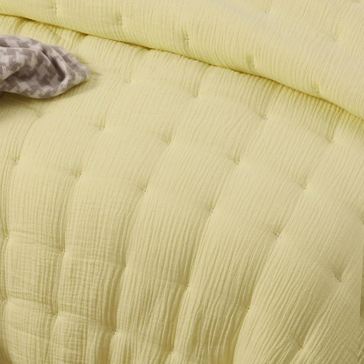 Vintage Design Homewares 3 Piece Hugo Cotton Gauze Quilted Comforter Set Butter Queen - Mekamart Australia