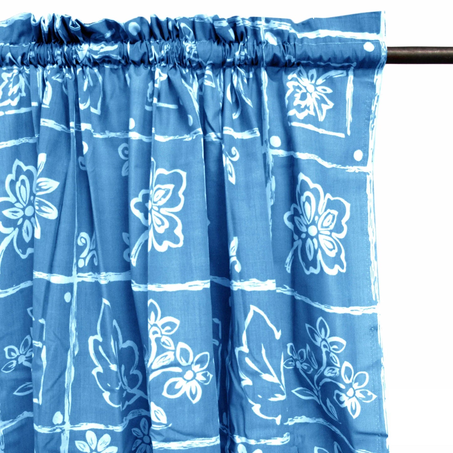 Home Innovations Pair of Polyester Cotton Rod Pocket Blue Floral Curtains - Mekamart Australia