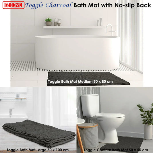 Toggle Microfiber Bath Mat Large Charcoal - Mekamart Australia