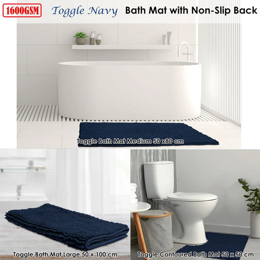 Toggle Microfiber Bath Mat Large Navy - Mekamart Australia