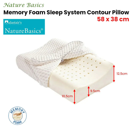 Alastairs Nature Basics Memory Foam Contour Standard Pillow 38 x 58cm - Mekamart Australia