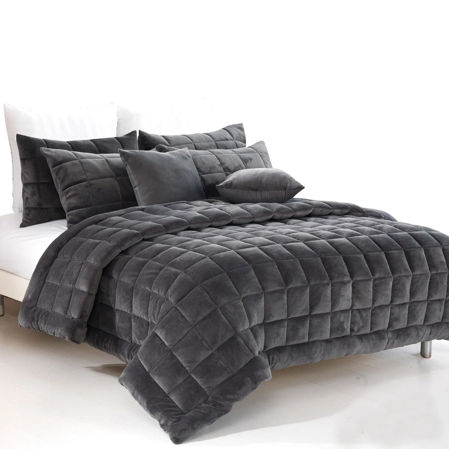 Alastairs Augusta Faux Mink Quilt / Comforter Set Charcoal King - Mekamart Australia