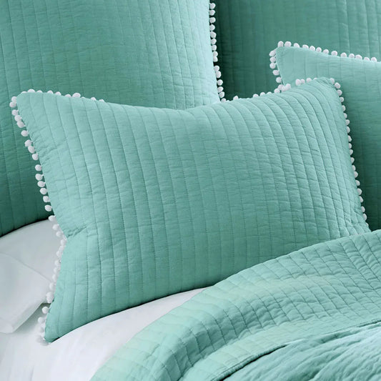 Jenny Mclean Clavo Pompom Blue 3 Piece 100% Cotton Coverlet Set King - Mekamart Australia