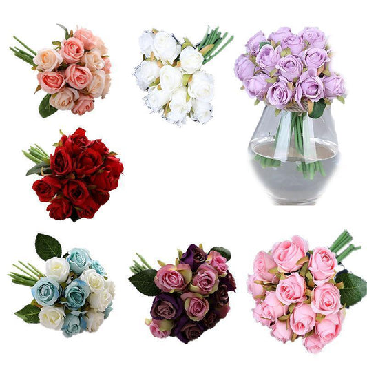 12 Heads Silk Rose Artificial Flowers Fake Bouquet - modena - Mekamart Australia