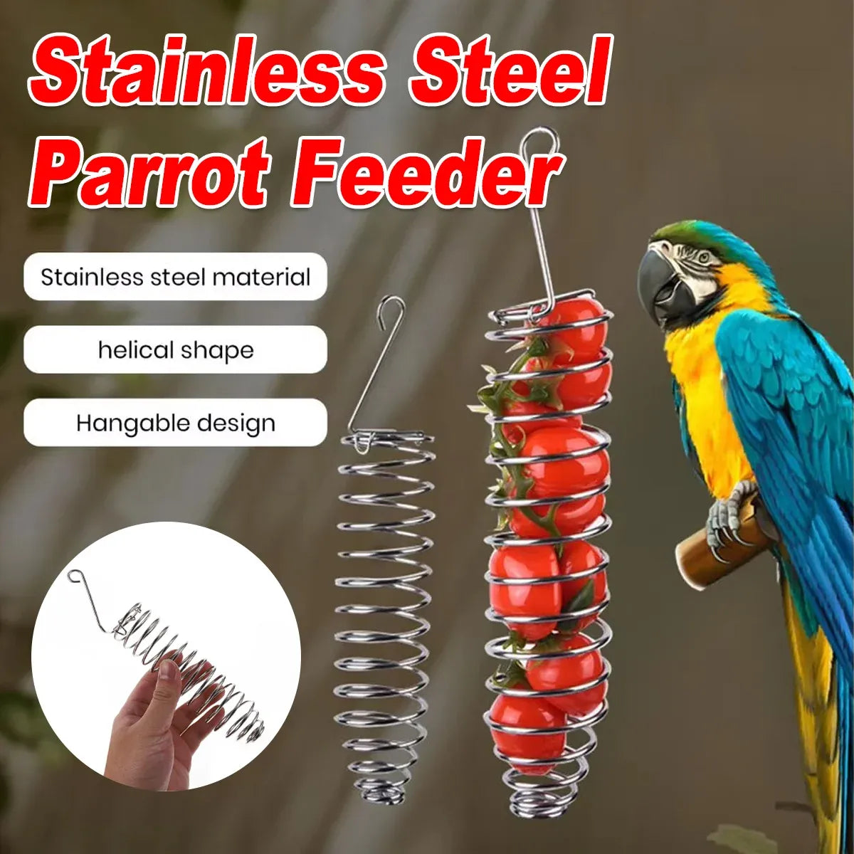 Stainless Steel Parrot Feeder Hanging Type Durable for Bird Cage Food Container