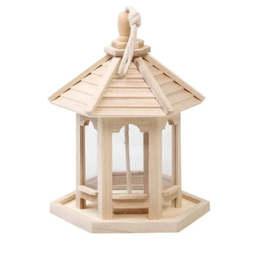 Wooden Bird Feeder Pavilion Style Birdhouse Weatherproof for Garden Outdoor