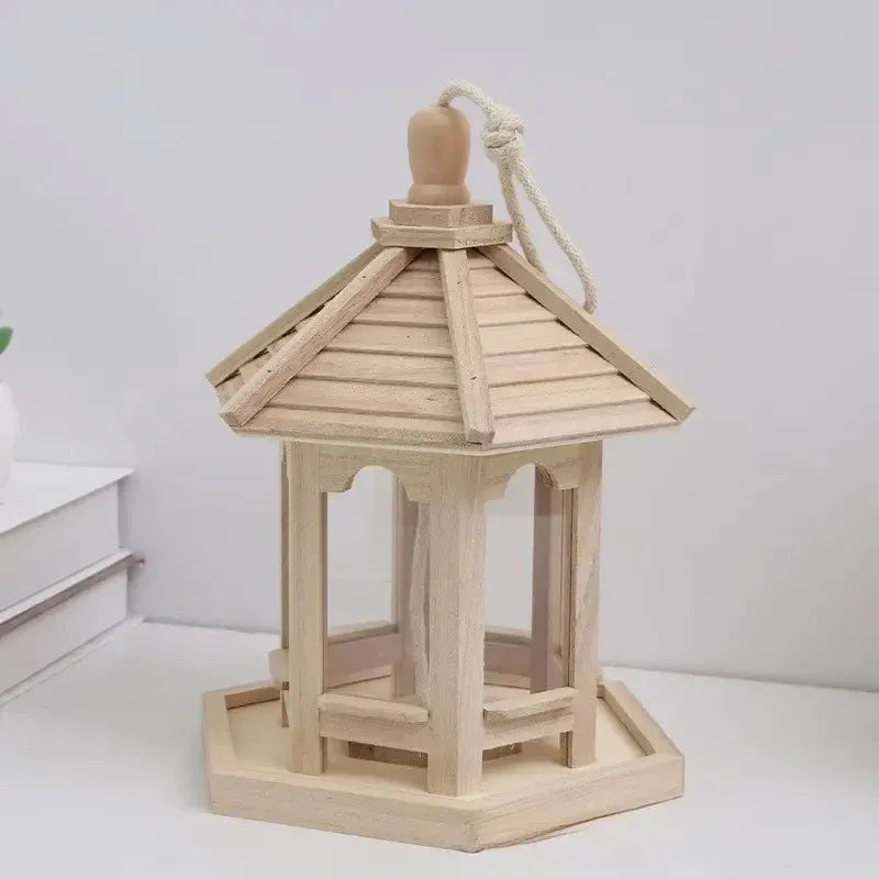 Wooden Bird Feeder Pavilion Style Birdhouse Weatherproof for Garden Outdoor