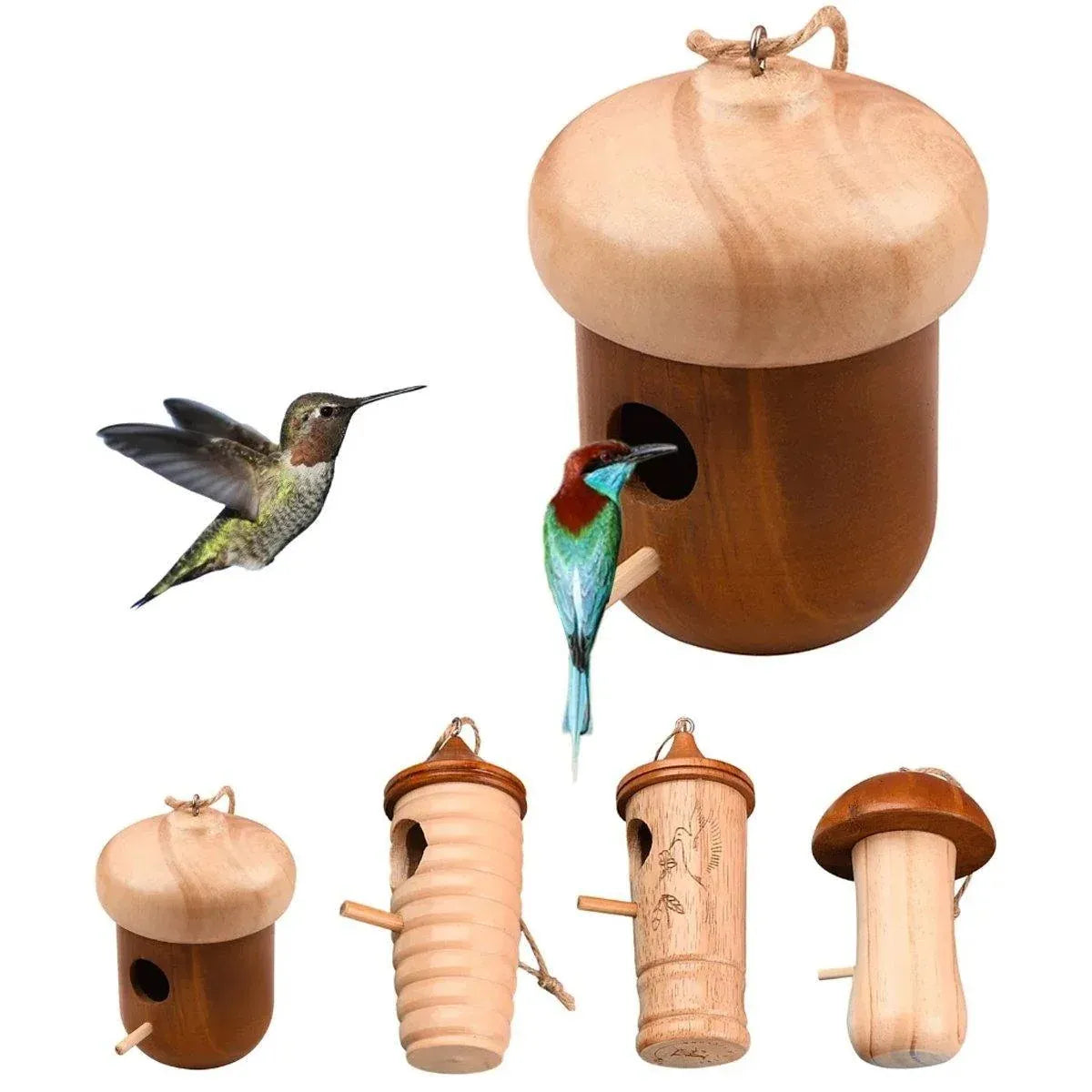 Wooden Bird Nest Cage Hummingbird Feeder House Hanging Home Garden Decorations - 2