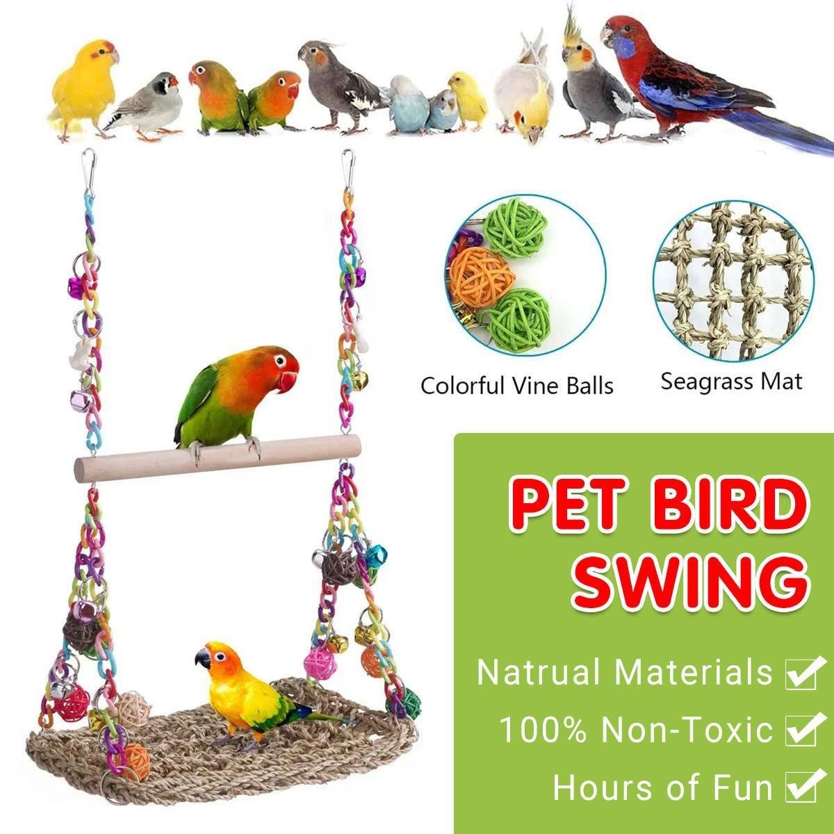 Parrot Hammock Swing Toy with Colourful Chain Double Swing Bird Cage Play