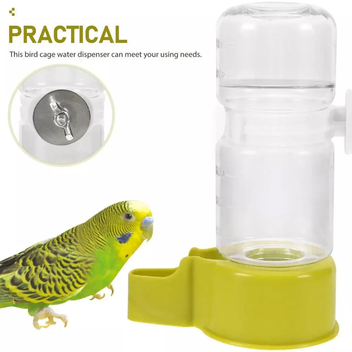 Pet Bird Waterer Automatic Water Feeder Adapter Parrots Cage Drinker Parrots - White