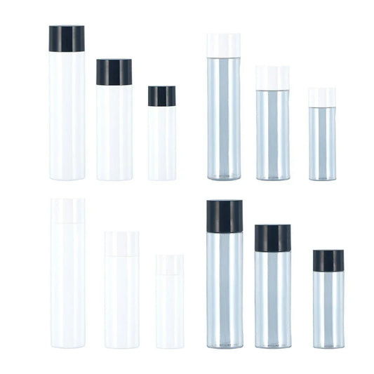 50/100/150ml Plastic Toner Lotion Bottles Refillable Travel Cosmetic Containers - Black Lid + White Bottle - 50ml - Mekamart Australia