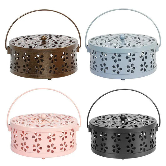 Iron Mosquito Incense Box Fireproof Tray Stand Indoor Household Incense Holder - Pink - Mekamart Australia