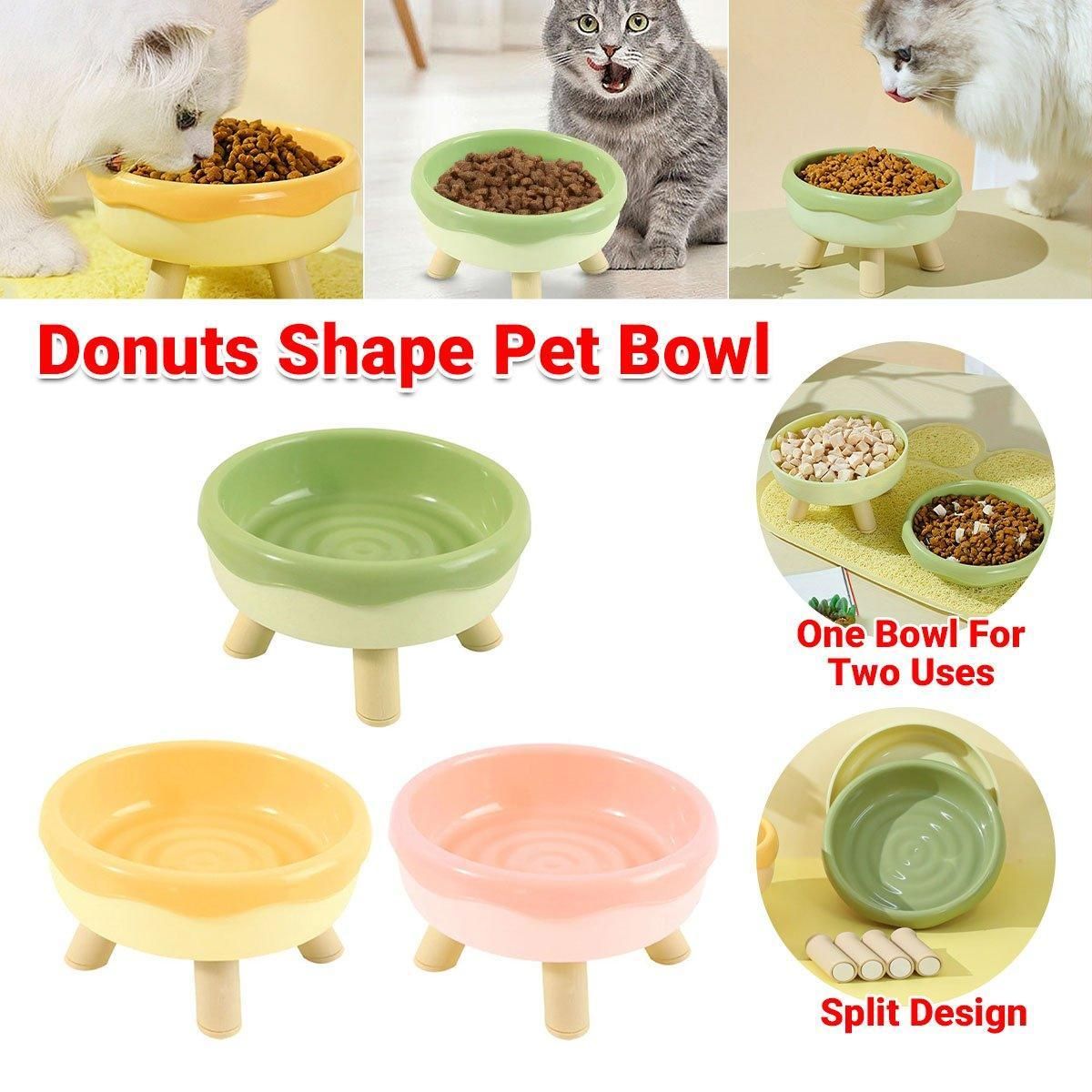 Cat Food Water Bowl Non Slip Raised Pet Feeding Dish Elevated Feeder Cats - Green