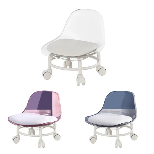 Stool with Universal Wheels Pulley Short Stool with Backrest Comfortable Seat - Pink - Mekamart Australia