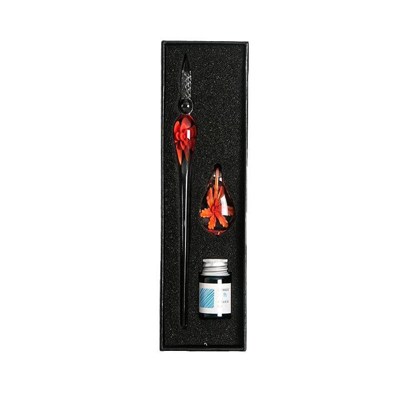 Crystal Flower Glass Dipping Dip Pen Writing Set Gift Pack Fountain Calligraphy - Yellow