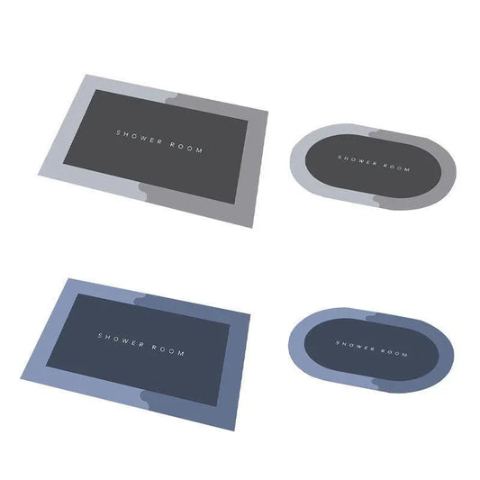 50x80CM Super Absorbent Floor Mat Soft Quick-Drying Non-Slip Diatom Mud Bath - Blue-Oval - Mekamart Australia