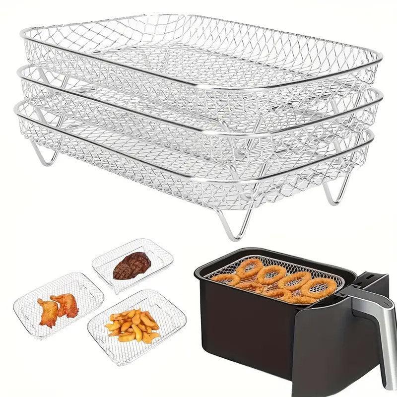 Air Fryer Grill Rack Multi Layer Removable Shelf Mesh Rack for Cooking BBQ - Rectangle - Mekamart Australia