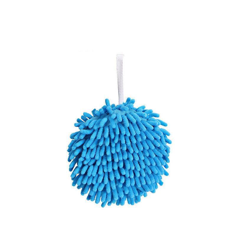 Chenille Hanging Ball Towel for Kitchen Bathroom Hand Drying Absorbent Cloth - Blue - Mekamart Australia