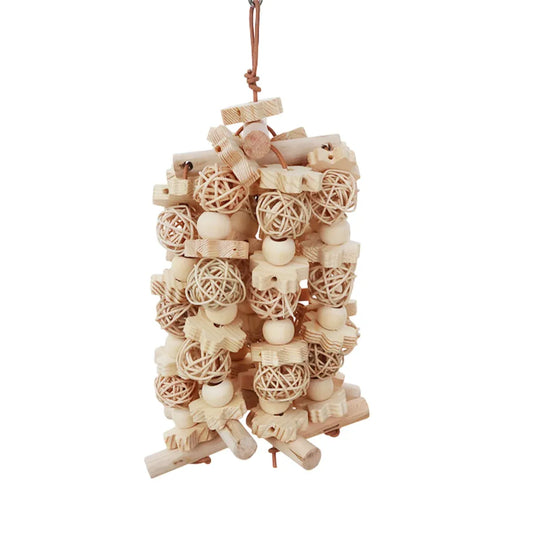 Wooden Parrot Chew Toy Bird Interactive Biting Toy Natural Rattan for Cage