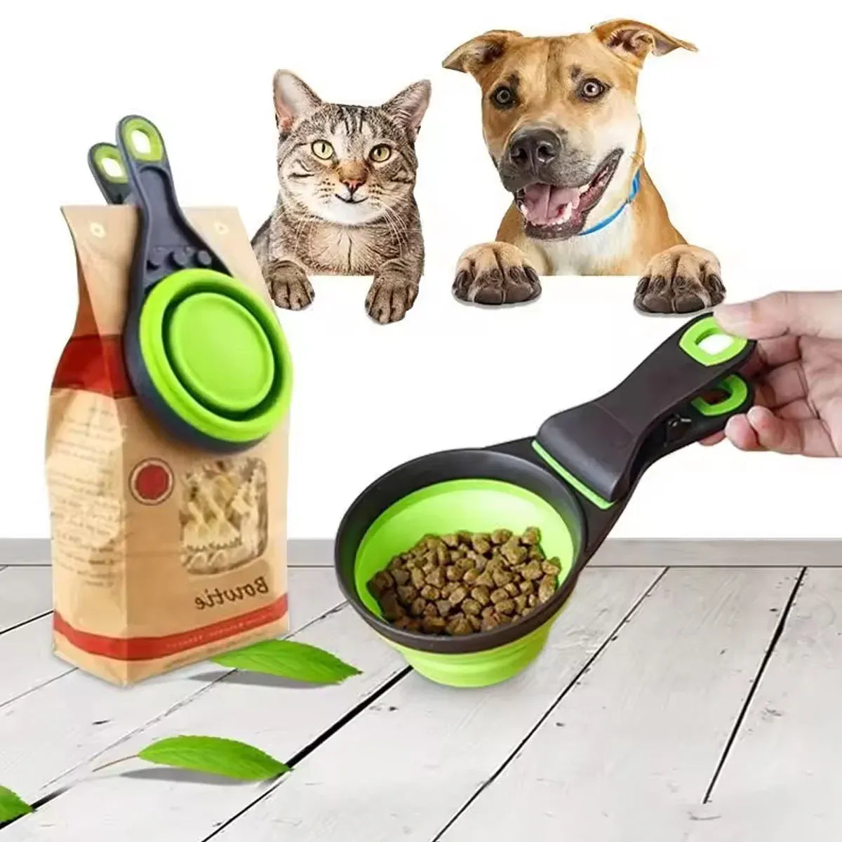 Silicone Pet Food Scoop With Clip Long Handle Foldable Cat Dog Spoon Tool - M