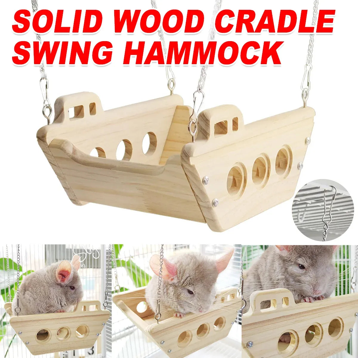 Wooden Cradle Swing Hammock Cage Accessory for Small Pets