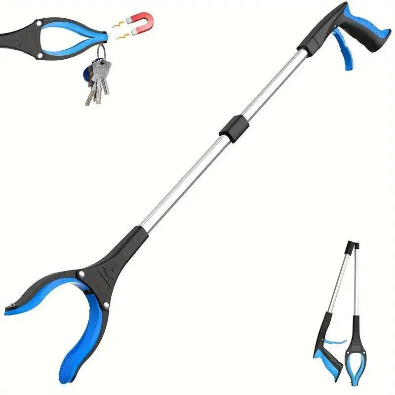 Folding Rubbish Picker Clip Hygiene Trash Grabber Long Handle Waste Cleaner Tool - Blue - Mekamart Australia