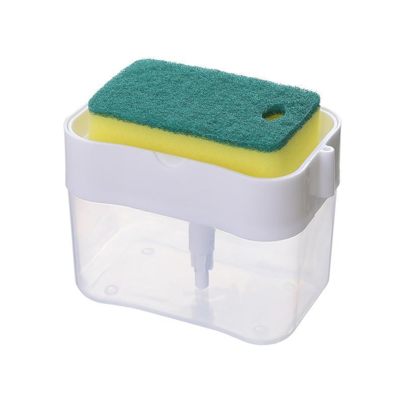 2 In 1 Soap Pump Dispenser Sponge Holder Dish Washing Liquid Container Kitchen - Grey - Mekamart Australia