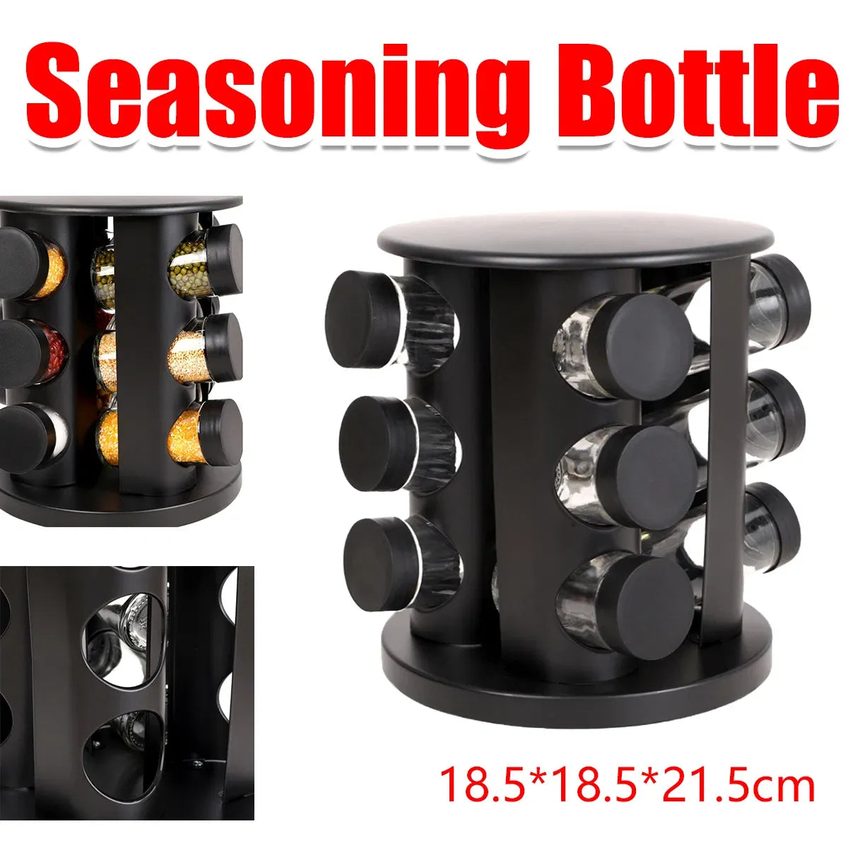 Stainless Steel 9-Hole Spice Jar Set with Round Rack Seasoning Container Durable