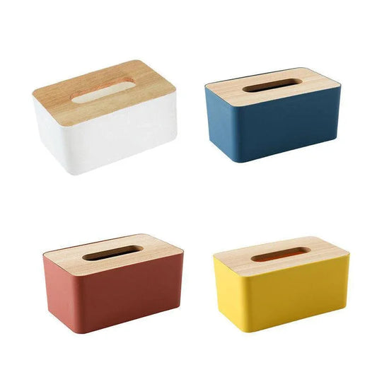 Wooden Lid Tissue Storage Box Dispenser for Napkins Desk Paper Holder Organiser - White - Mekamart Australia