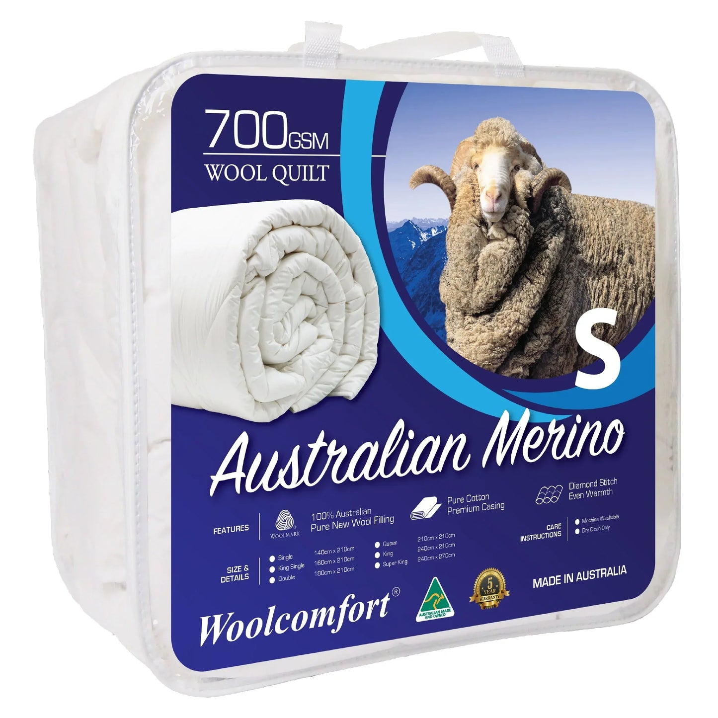 Woolcomfort Aus Made Merino Wool Quilt 700GSM 140x210cm Single Size - Mekamart Australia