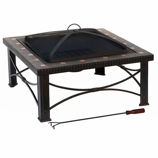 30" Square Slate Tile Fire Pit Outdoor Patio Heater Fireplace - Mekamart Australia