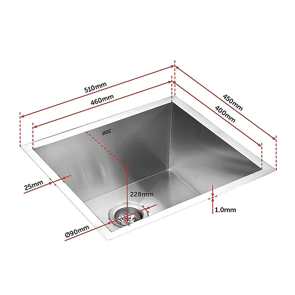 510x450mm Handmade Stainless Steel Undermount / Topmount Kitchen Laundry Sink with Waste - Mekamart Australia