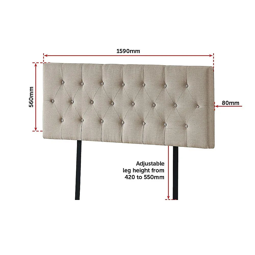 Linen Fabric Queen Bed Deluxe Headboard Bedhead - Beige - Mekamart Australia