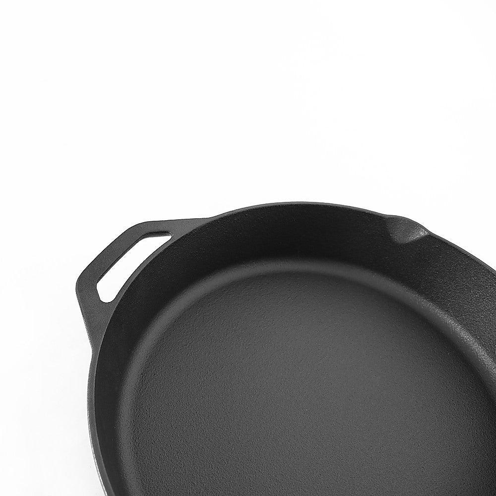 Non-stick Frying Pan Cast Iron Steak Skillet Round BBQ Grill Cookware 30cm - Mekamart Australia