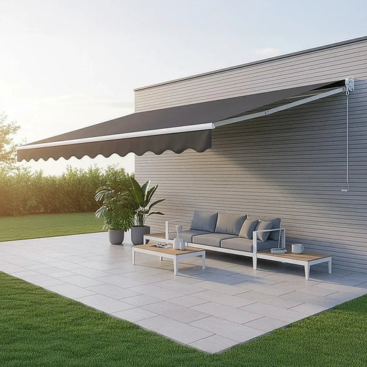 Outdoor Folding Arm Awning Retractable Sunshade Canopy Grey 5.0m x 2.5m - Mekamart Australia