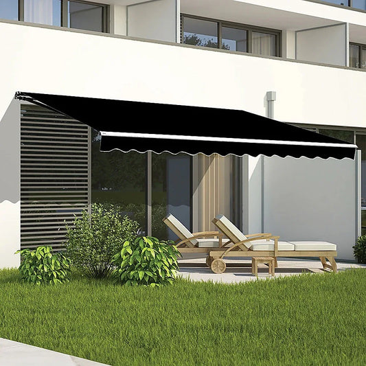 Outdoor Folding Arm Awning Retractable Sunshade Canopy Black 5.0m x 3.0m - Mekamart Australia