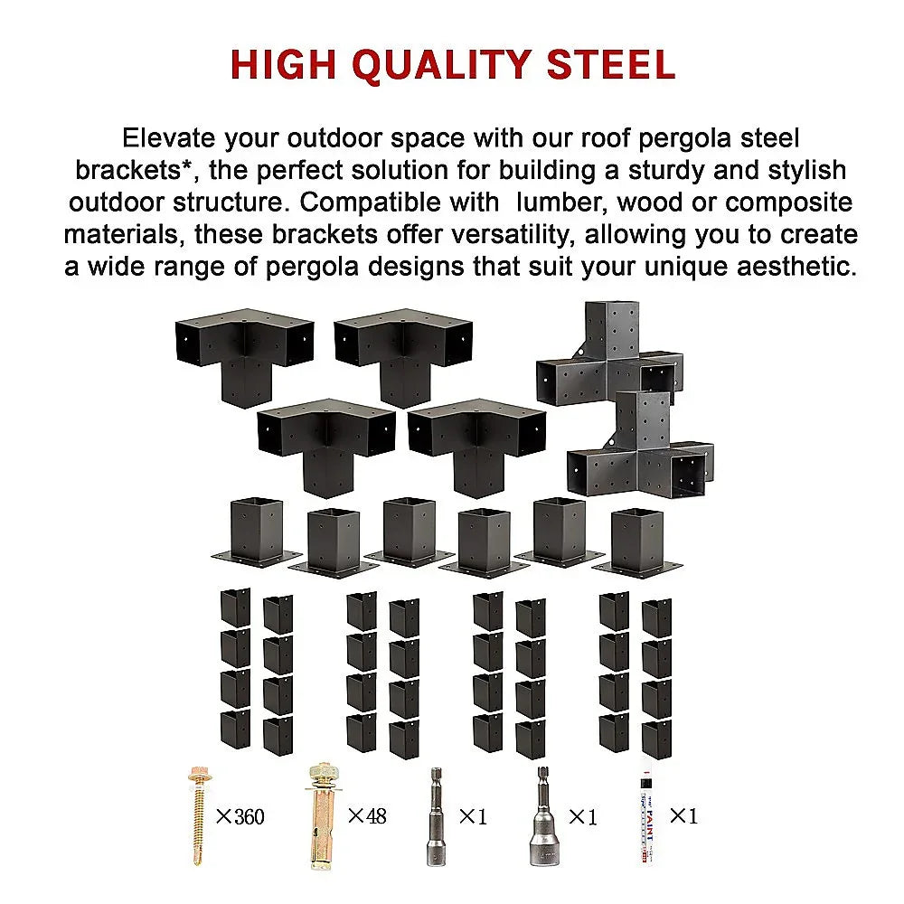 Roof Pergola Gazebo Shed Matte Black Steel Brackets DIY Kits - Mekamart Australia