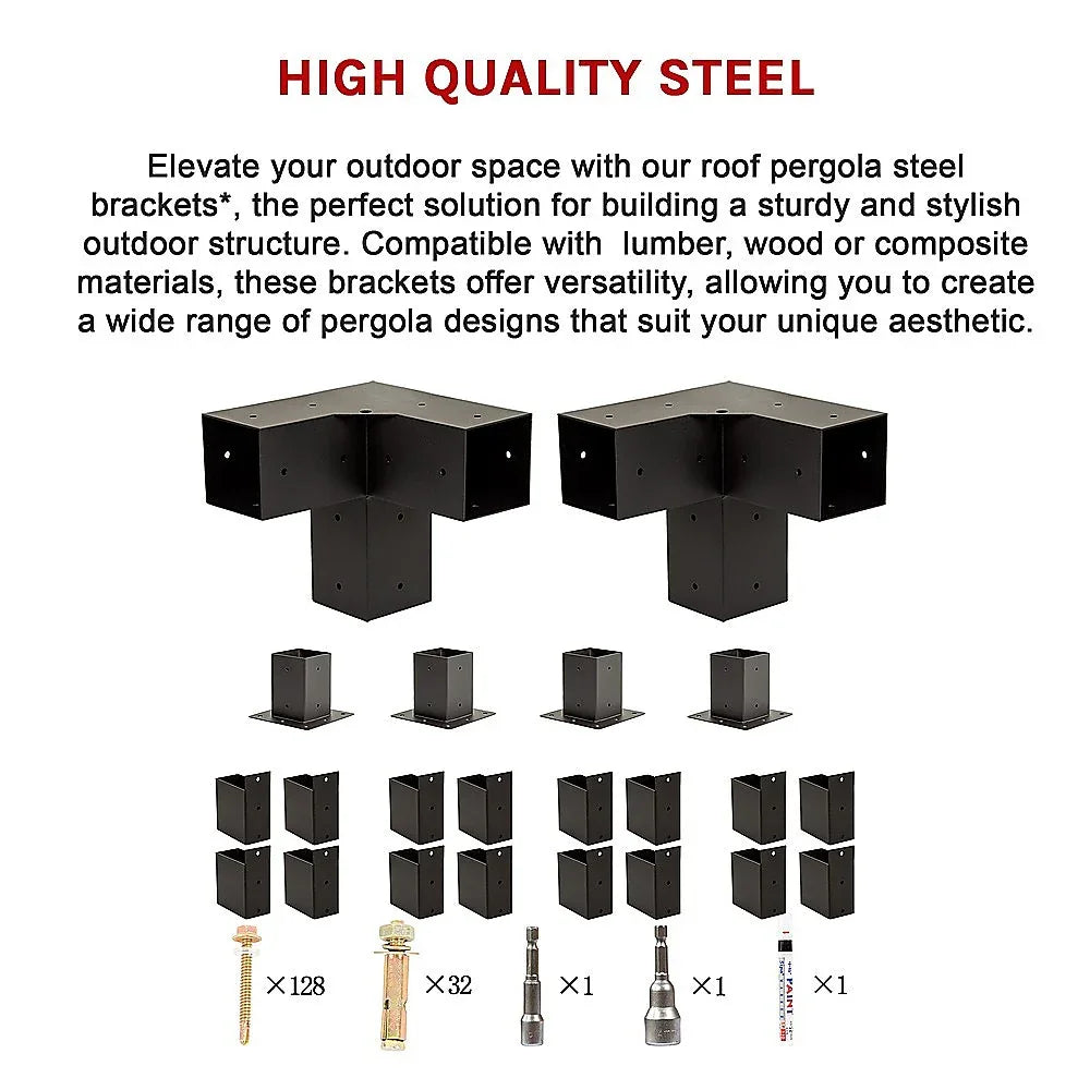 Roof Pergola Gazebo Shed Matte Black Steel Brackets DIY Kits - Mekamart Australia