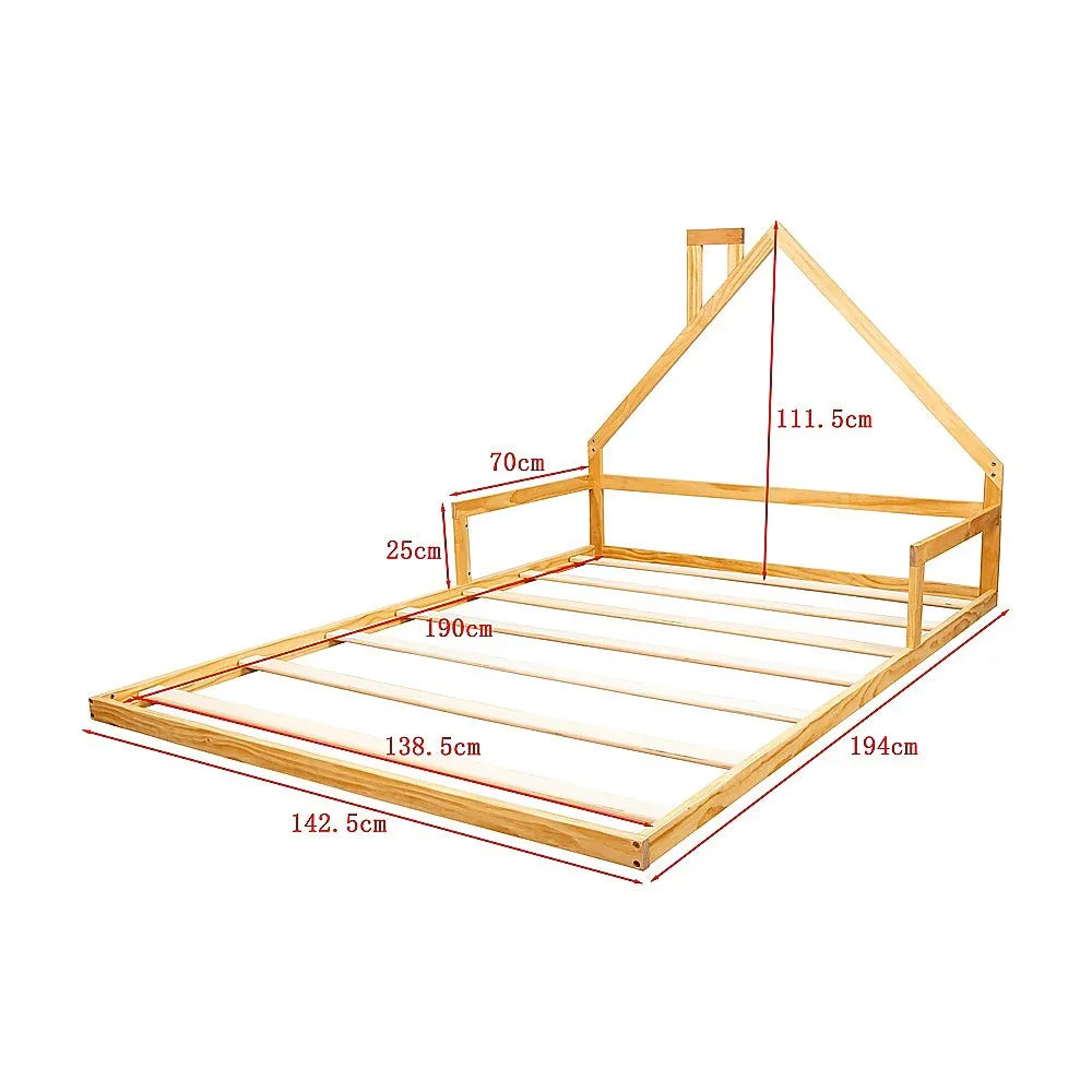 Pine Wood Floor Bed House Frame for Kids and Toddlers - Mekamart Australia