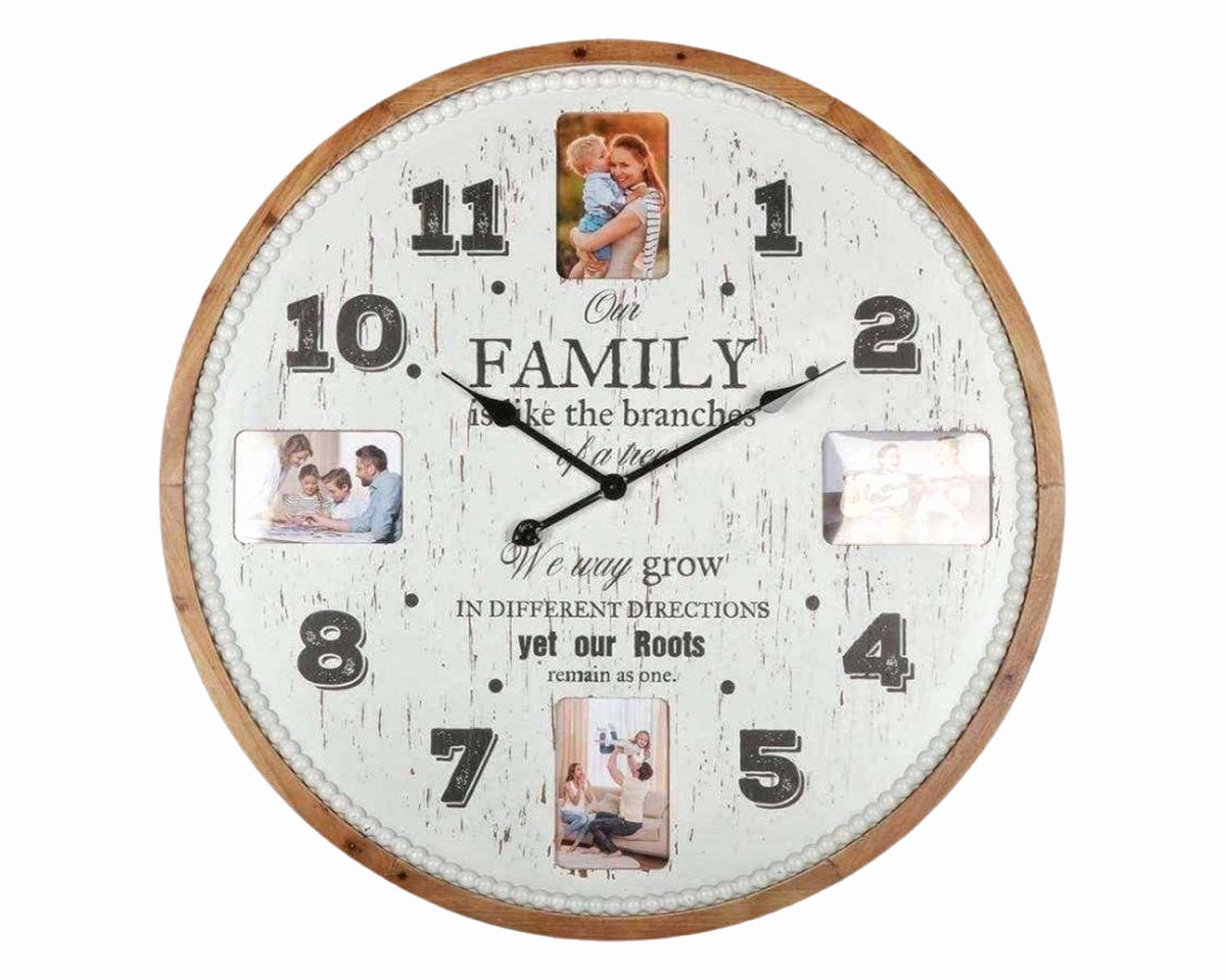 Family Tree Wall Clock w Photo Frames 80cm