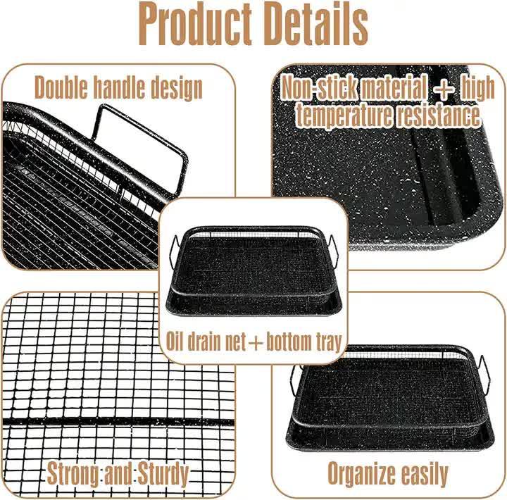 BBQ Square Non-Stick Stainless Steel Grill Basket - Copper Color, Small Size (30*22*5.5 cm), Ideal for Grilling Meat and Vegetables - Mekamart Australia