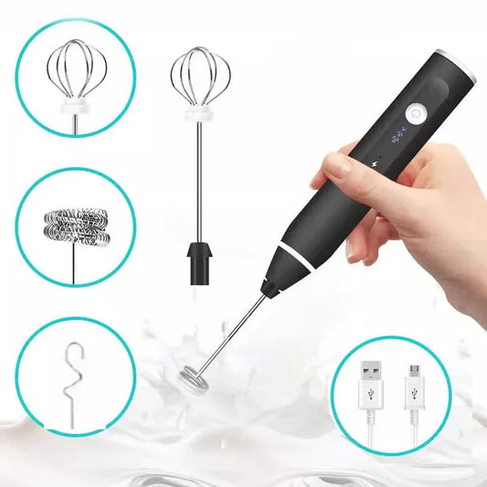 Black 304 Stainless Steel Handheld Electric Milk Frother, Egg Beater, Paint Mixer, and Milk Powder Whisk - Mekamart Australia