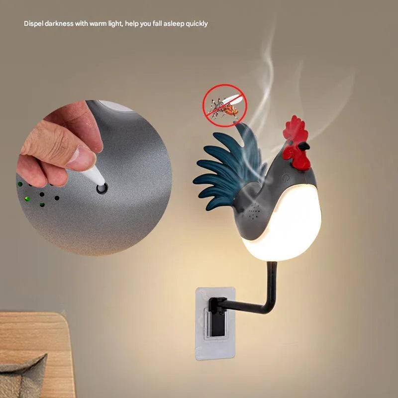 Silver USB Rechargeable Rooster Wall Lamp with Sound, Aromatherapy, and Decorative Design - Creative Nightlight for Bedroom and Corridor - Mekamart Australia