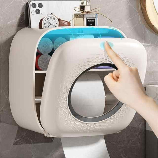 Light Yellow Wall-Mounted Bathroom Tissue Box - Waterproof Paper Towel Dispenser with Storage Shelf, No-Drill Design(Tissue box only) - Mekamart Australia