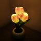 Orange Flowers USB Tulip Night Light - Bedroom Decor Table Lamp with PU Flowers & Ceramic Pot, Perfect Gift for Family & Friends - Mekamart Australia